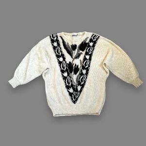 Mariea Kim Mohair Sweater Ivory Black Medium Vintage 80s